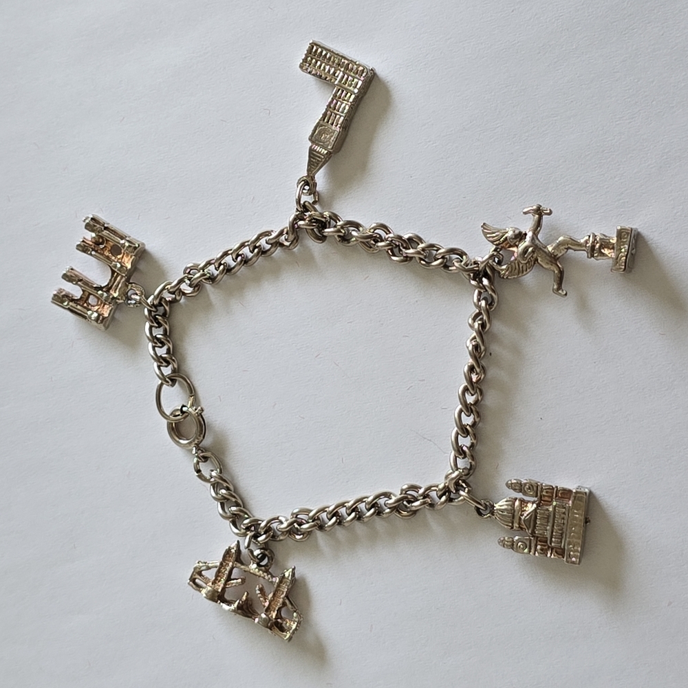 Vintage Silver tone Charm Bracelet & 5 Charms